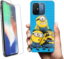 etui-na-xiaomi-redmi-12c-telefon-wzory-minionki-szklo