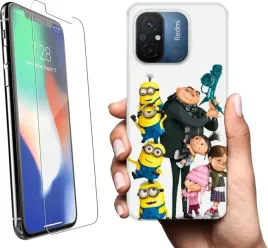 etui-na-xiaomi-redmi-12c-telefon-wzory-minionki-szklo