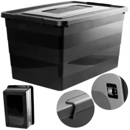 Zdjęcie produktu POJEMNIK PLASTIKOWY PUDEŁKO PLASTIKOWE Z POKRYWKĄ NA KÓŁKACH BOX CZARNY 55L
