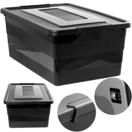 Zdjęcie produktu POJEMNIK PLASTIKOWY PUDEŁKO PLASTIKOWE Z POKRYWKĄ NA KÓŁKACH BOX CZARNY 40L