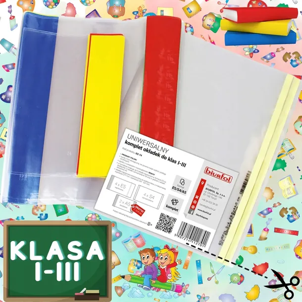 OKŁADKI na KSIĄŻKI PODRĘCZNIKI ZESTAW do klas 1-3 KOMPLET OKŁADEK 10 sztuk