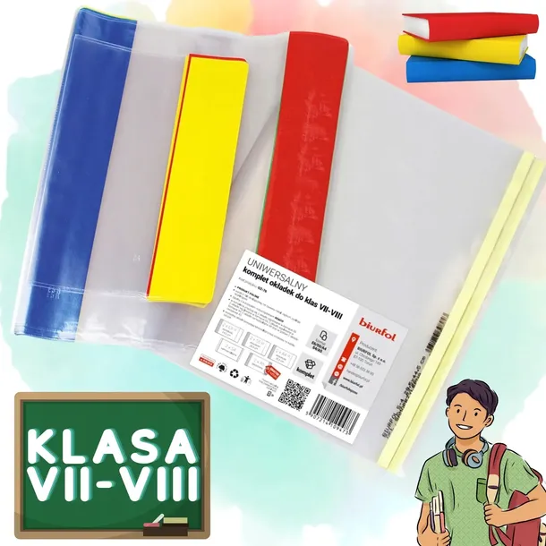 OKŁADKI na KSIĄŻKI PODRĘCZNIKI ZESTAW do klas 7-8 KOMPLET OKŁADEK 10 sztuk