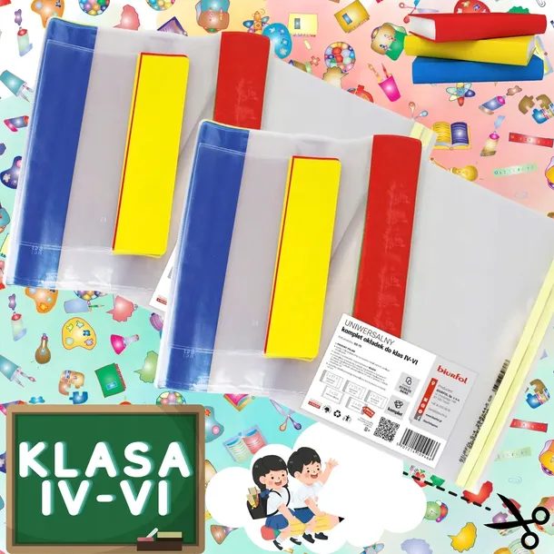 OKŁADKI na KSIĄŻKI PODRĘCZNIKI ZESTAW do klas 4-6 KOMPLET OKŁADEK 2 x 10szt