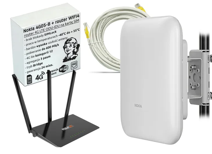 Router zewnętrzny Nokia 4G LTE do 600Mb/s z anteną ODU-IDU WiFi bez simlock