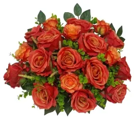 stroik-wiazanka-grob-cmentarz-kwiaty-czerwone-pomaranczowe-roze