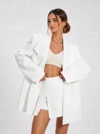 Zdjęcie produktu Wiskoza 95% żakiet marynarka blazer Gossip oversize z paskiem biały Uni