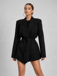 Zdjęcie produktu Wiskoza 95% żakiet marynarka blazer Gossip oversize z paskiem Czarny Uni