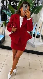 Zdjęcie produktu Komplet EMO Valentino marynarka + spódnica czerwony elegancki garnitur M/L