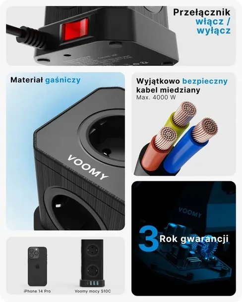 voomy-stack-power-cube-10-2m-power-socket-3-usb-a-and-1-usb-c-20w-czarny-producent-inna