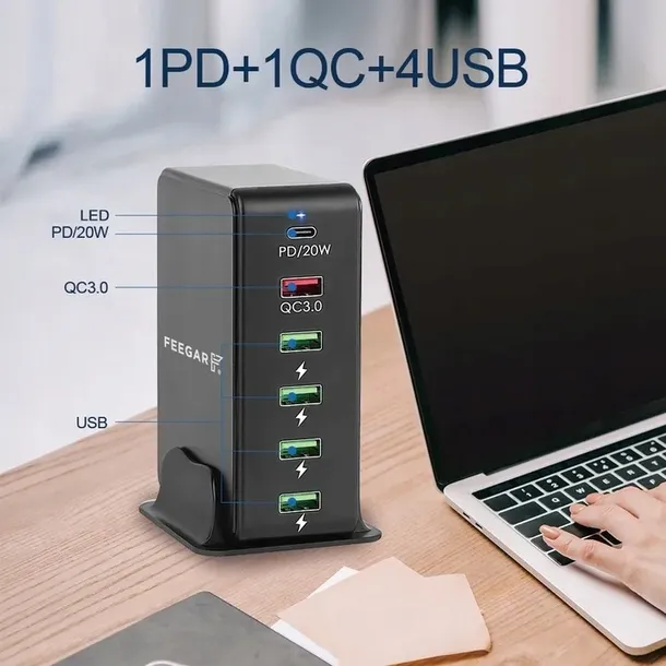 ladowarka-sieciowa-feegar-tower-86w-6x-usb-typ-c-stan-nowy-przewod-w-zestawie-tak