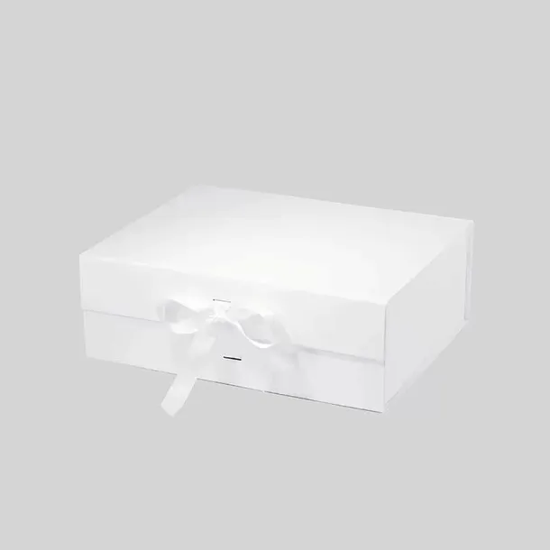 Pudełko Magnetyczne Białe Z Wstążką 330x255x115 mm (zew) Ozdobny Karton A4