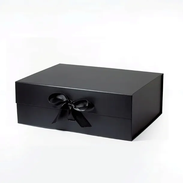 Pudełko Magnetyczne Czarne Z Wstążką 350x250x125mm (zew) Ozdobne - Premium