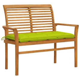 lawka-ogrodowa-z-jasnozielona-poduszka-112-cm-drewno-tekowe