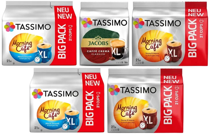 Zestaw 5x Kapsułki do Tassimo Morning Caffe i Crema XL 100 kapsułek