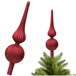 szklany-czerwony-szpic-choinkowy-matowy-zlobiony-czub-na-choinke-31-cm