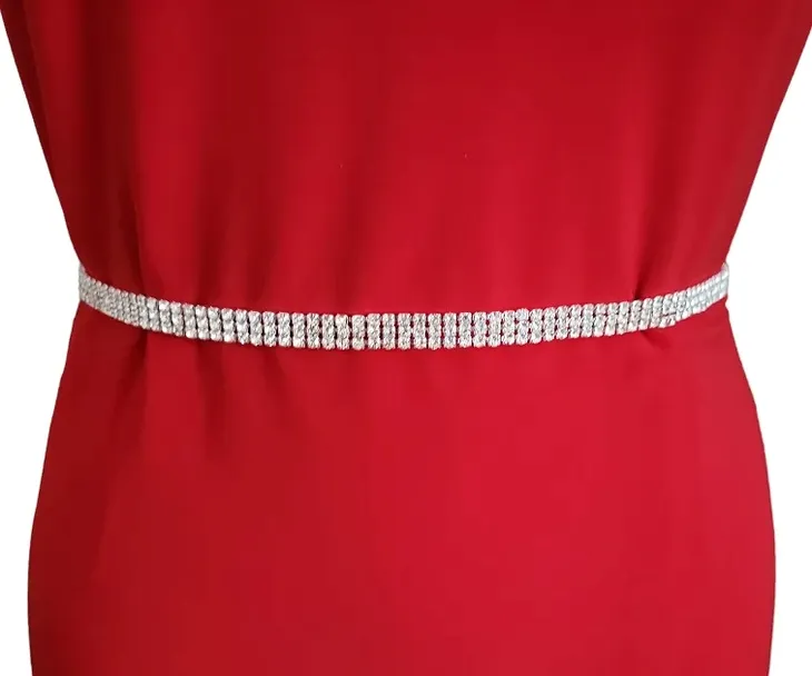 Pasek Ozdobny Damski Metalowy Łańcuszek cyrkonie Elegancki Srebrny