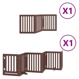 skladana-bramka-dla-psa-z-drzwiami-9-paneli-brazowa-450-cm