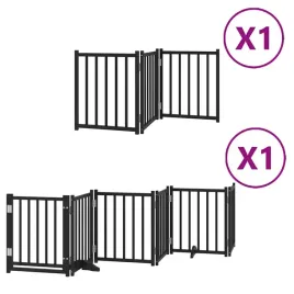 skladana-bramka-dla-psa-z-drzwiami-9-paneli-czarna-450-cm