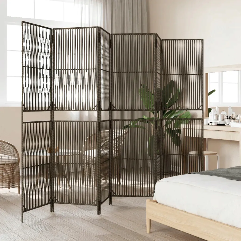 parawan-6-panelowy-szary-polirattan-stan-nowy