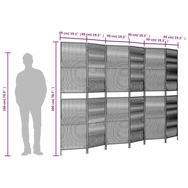 parawan-6-panelowy-szary-polirattan-stan-nowy-wysokosc-parawanu-200-cm