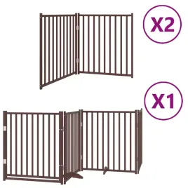 skladana-bramka-dla-psa-z-drzwiami-8-paneli-brazowa-640-cm