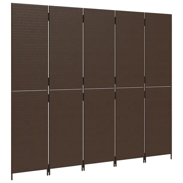 parawan-5-panelowy-brazowy-polirattan-szerokosc-skrzydla-49-cm