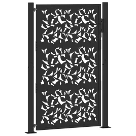 brama-ogrodowa-czarna-105x155-cm-stalowy-wzor-liscia