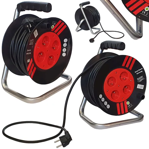 Przedłużacz bębnowy 50 m 4 szt. gniazd czarny