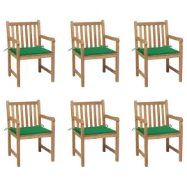 krzesla-ogrodowe-zielone-poduszki-6-szt-drewno-tekowe
