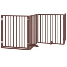 bramka-dla-psa-z-drzwiami-skladana-4-panele-brazowa-320-cm-drewno-topolow