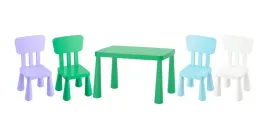 ikea-mammut-stolik-jaskrawozielony-77x55-cm-4-krzeselka-wielokolorowe
