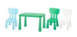 ikea-mammut-stolik-zielony-77x55cm-3-krzeselka-bialy-zielonyj-niebieski
