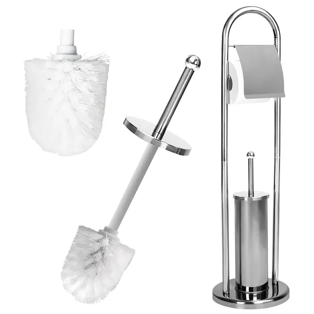 ZESTAW STOJAK NA PAPIER TOALETOWY+ SZCZOTKA DO WC SREBRNY STALOWY SOLIDNY