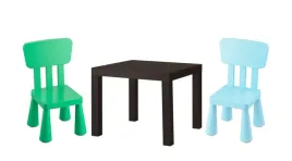 ikea-zestaw-lack-stolik-wenge-mammut-2x-krzeselko-zielony-jasnoniebieski