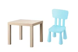 ikea-zestaw-lack-stolik-dab-bejca-bialy-mammut-krzeselko-jasnoniebieski