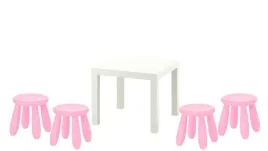 ikea-zestaw-stolik-lack-bialy-mammut-4x-stolek-rozowy