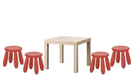 ikea-zestaw-stolik-lack-dab-bejcowany-na-bialo-mammut-4x-stolek-czerwony