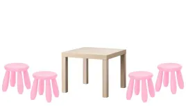 ikea-zestaw-stolik-lack-dab-bejcowany-na-bialo-mammut-4x-stolek-rozowy