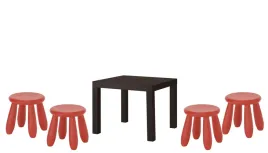ikea-zestaw-stolik-lack-czarnybraz-mammut-4x-stolek-czerwony