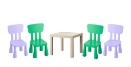 ikea-zestaw-stolik-lack-dab-mammut-4x-krzeselka-jaskrawozielony-liliowy