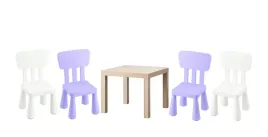 ikea-zestaw-stolik-lack-dab-bejcowany-mammut-4x-krzeselka-bialy-liliowy