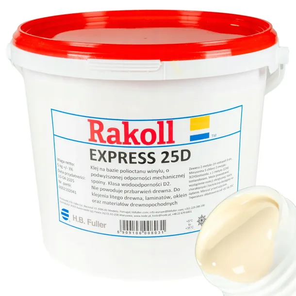 Klej RAKOLL express 25D 5kg do twardego drewna wikolowy D2 żółty mocny