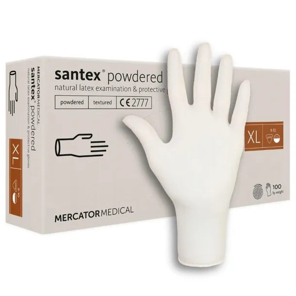 RĘKAWICZKI RĘKAWICE LATEKSOWE PUDROWANE SANTEX ”MERCATOR” 100szt ”XL”