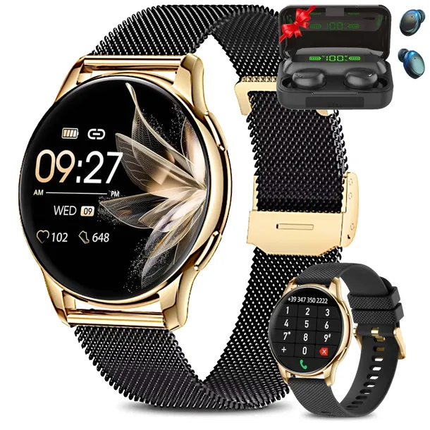 Smartwatch Damski Zegarek z Funkcją Rozmowy Menu PL + 2 PASKI + SŁUCHAWKI