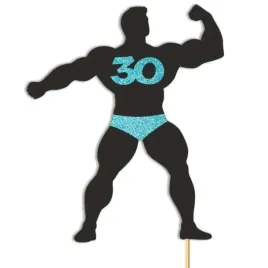 topper-papierowy-30-urodziny-hot-man-kulturysta-czarny-niebieski-brok