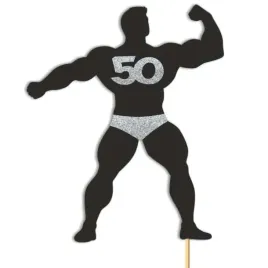 topper-papierowy-50-urodziny-hot-man-kulturysta-czarny-srebrny-brokat