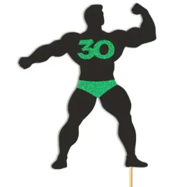 topper-papierowy-30-urodziny-hot-man-kulturysta-czarny-zielony-brokat
