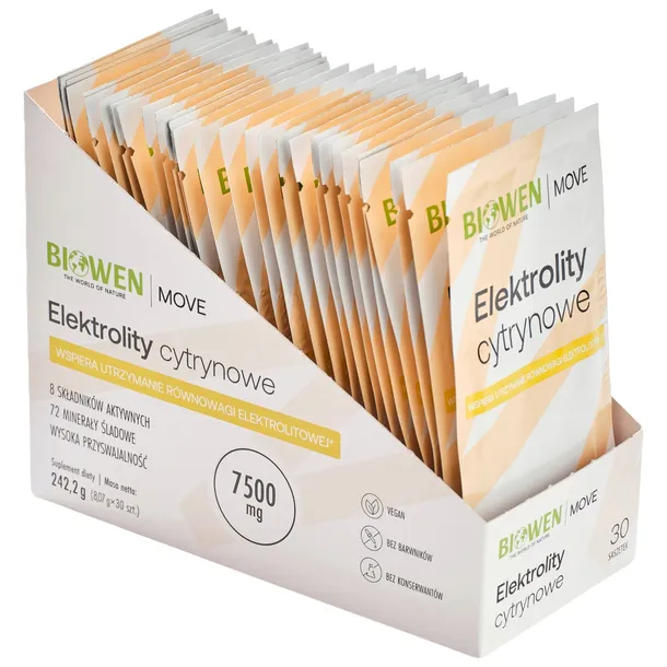 Biowen ELEKTROLITY cytrynowe Kreatyna Wapń Magnez Sód NAWODNIENIE 30 sasz.