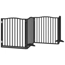 skladana-bramka-dla-psa-z-drzwiami-4-panele-czarna-320-cm