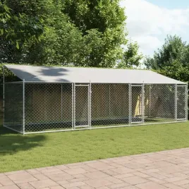 klatka-dla-psa-z-dachem-i-drzwiami-szara-6x2x2-m-stal